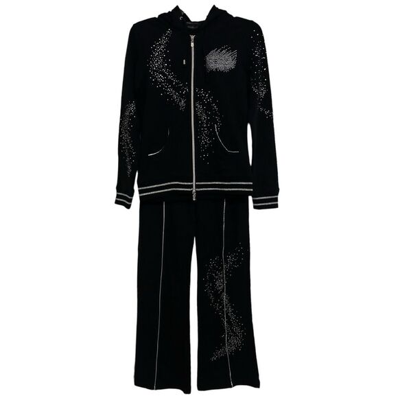 BCBGMAXAZRIA NWT ($280) 2pc Rhinestone Zip Up Hoodie/Pant Tracksuit - Picture 16 of 16